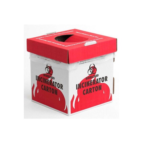 Bel-Art Cardboard Biohazard Incinerator Carton, Benchtop Model, 8" x 8" x 10", Red, 6/PK F13205-0002 - main